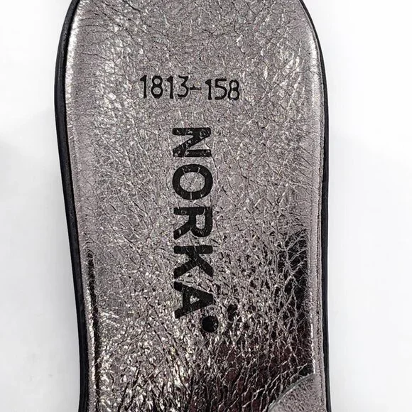 NORKA Silver Leather Ruffle Platform Wedge Slide Sandals With Pearls - Picture 4 of 9